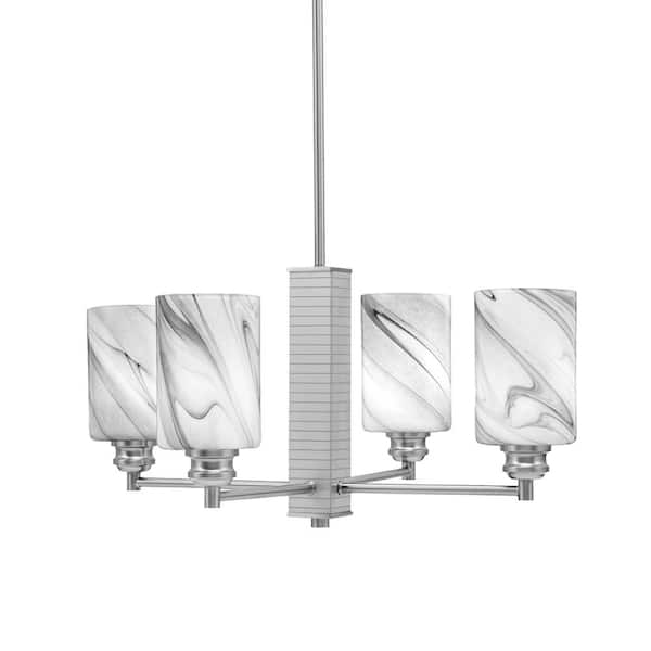 Unbranded Albany 21.75 in. 4 Light Brushed Nickel Chandelier with Onyx Swirl Glass Shades