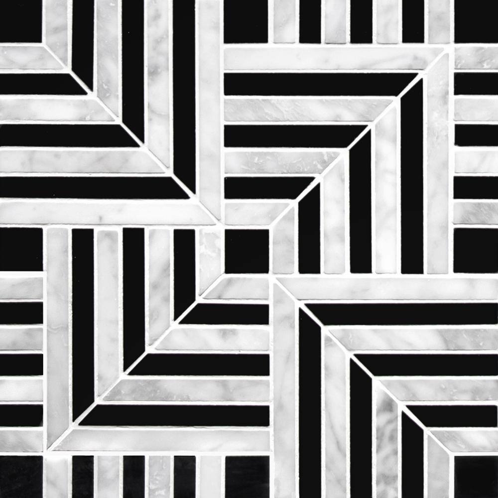 11.81" x 11.81" Black and White Marble Mosaic Tile