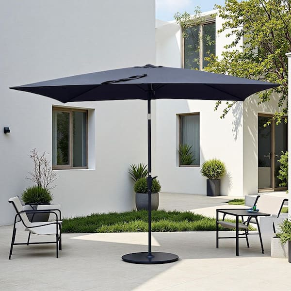 6 ft. x 9 ft. Patio Market Umbrella Outdoor Waterproof Umbrella with Crank and Push Button Tilt in Anthracite