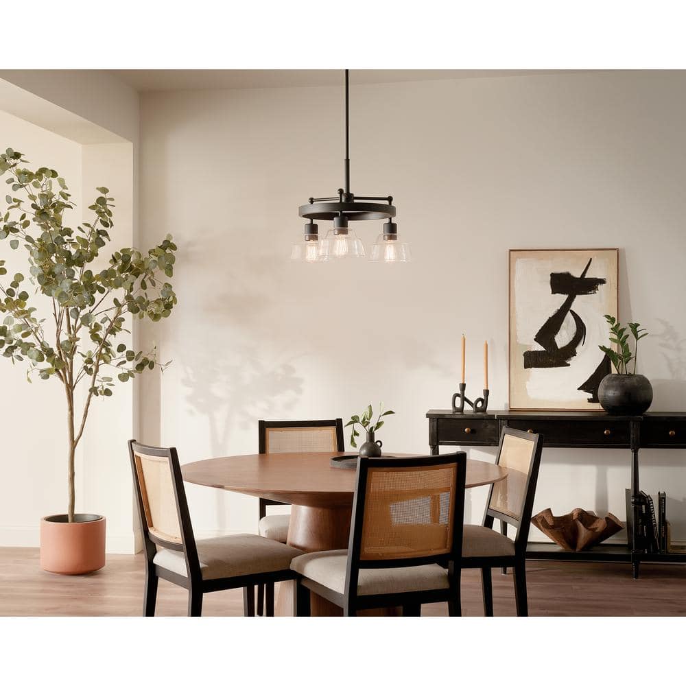 Eastmont Vintage Industrial 3-Light Black Chandelier with Clear Glass Shades