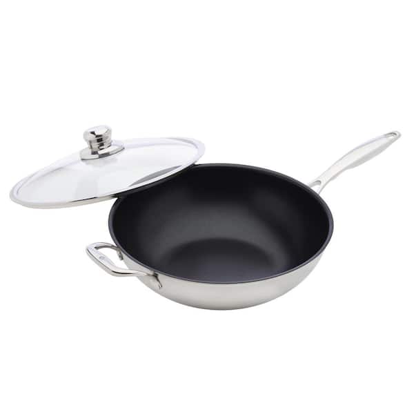Swiss Diamond 12.5 in. Stainless Steel Nonstick Wok, Induction Compatible Stir-fry Pan with Tempered Glass Lid