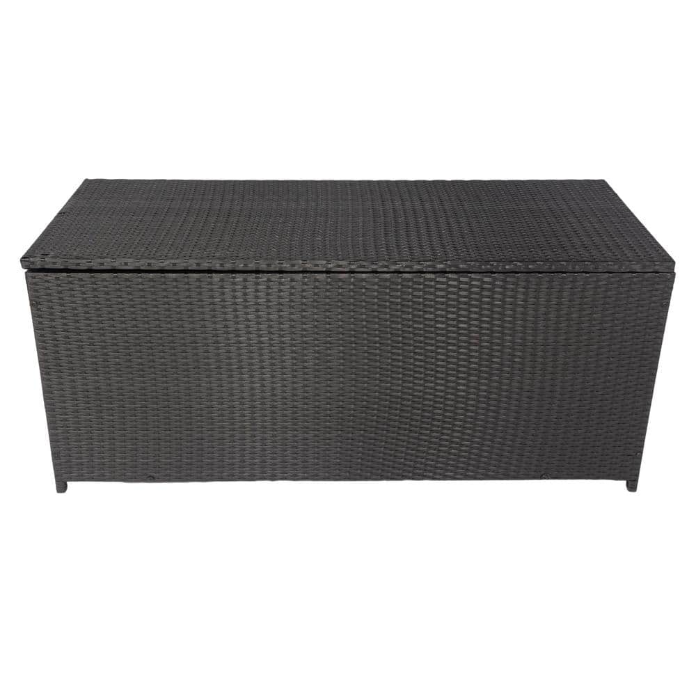 Angel Sar 113 Gal. Outdoor Garden Wicker Black Storage Deck Box with ...