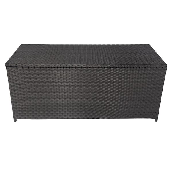 Angel Sar 113 Gal. Outdoor Garden Wicker Black Storage Deck Box with Lid