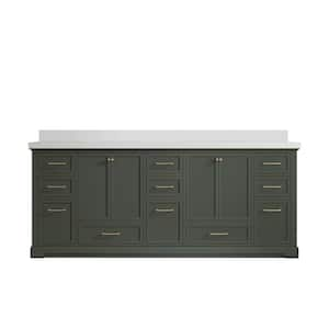 Alys 84 in. W x 22 in. D x 36 in. H Double Sink Bath Vanity in Pewter Green with 2 in. White Quartz Top