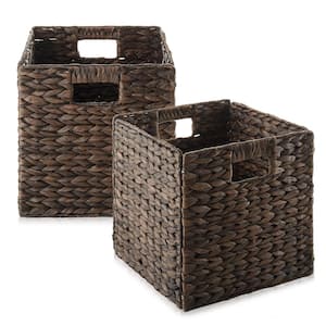 10.5" x 10.5" Cubes, Water Hyacinth Storage Baskets, Espresso - Set of 2