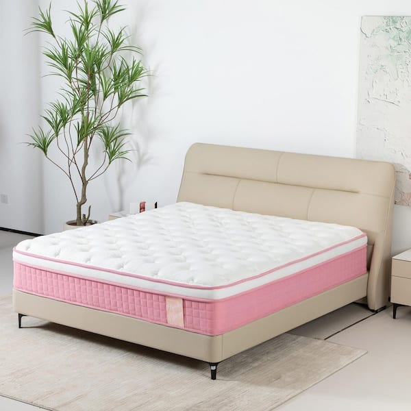 Full Soft QUEEN 12 in. Hybrid Mattress Individual Pocket Spring Memory Foam Cool Knitted Cover CertiPUR-US Pink