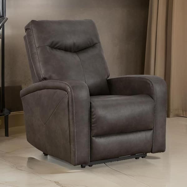 Benjara Quarry Gray Fabric Power Recliner with Adjustable Headrest