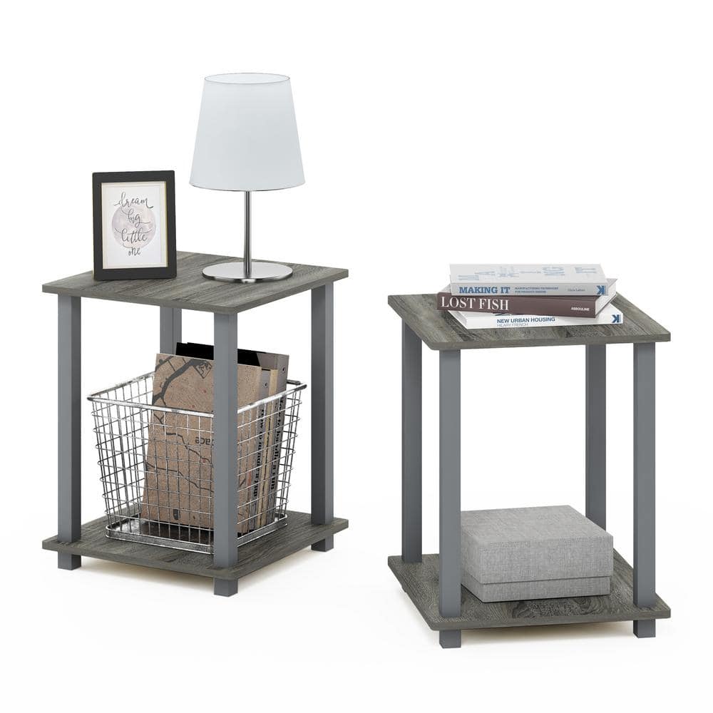 French Oak Grey Petite End Table with Shelf - 15.6" Square