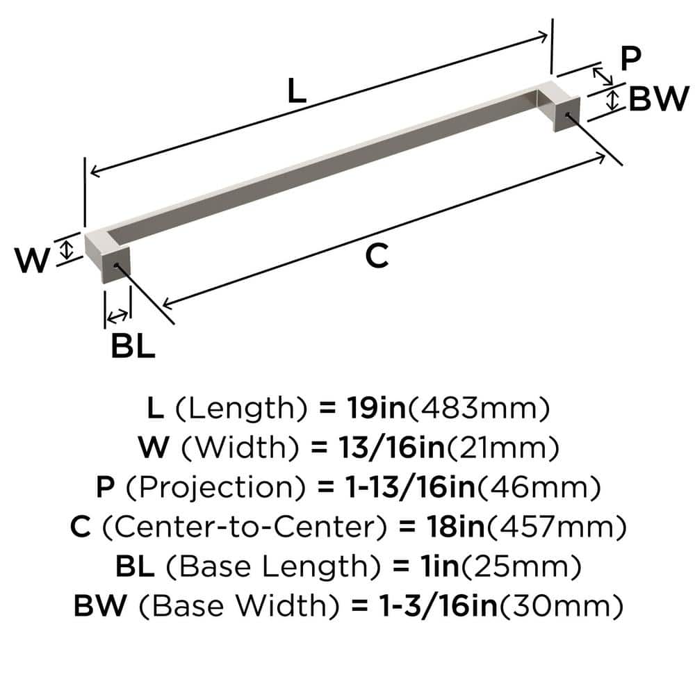 Satin Nickel 19" Traditional Appliance Pull with Mounting Hardware