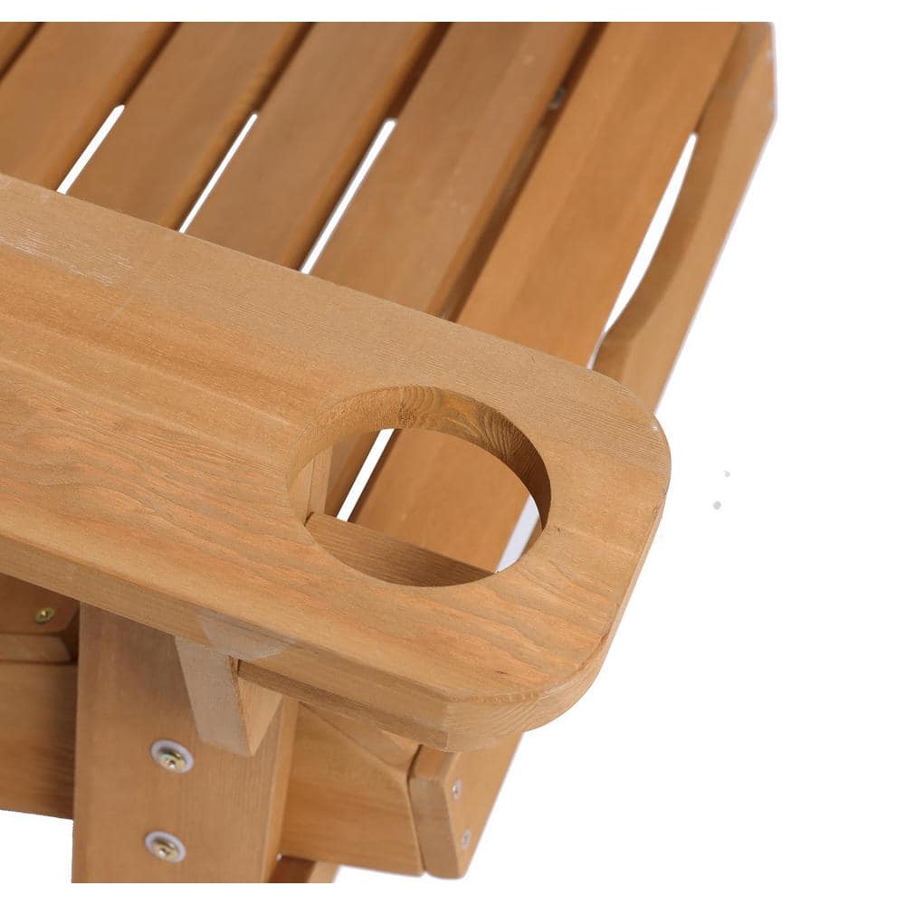 Natural Wood Adirondack Chair with Cup Holder