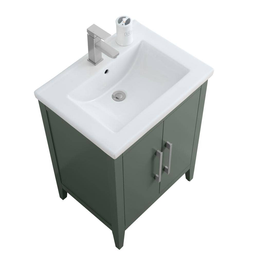 Vintage Green 24" Single Bathroom Vanity with Ceramic Countertop