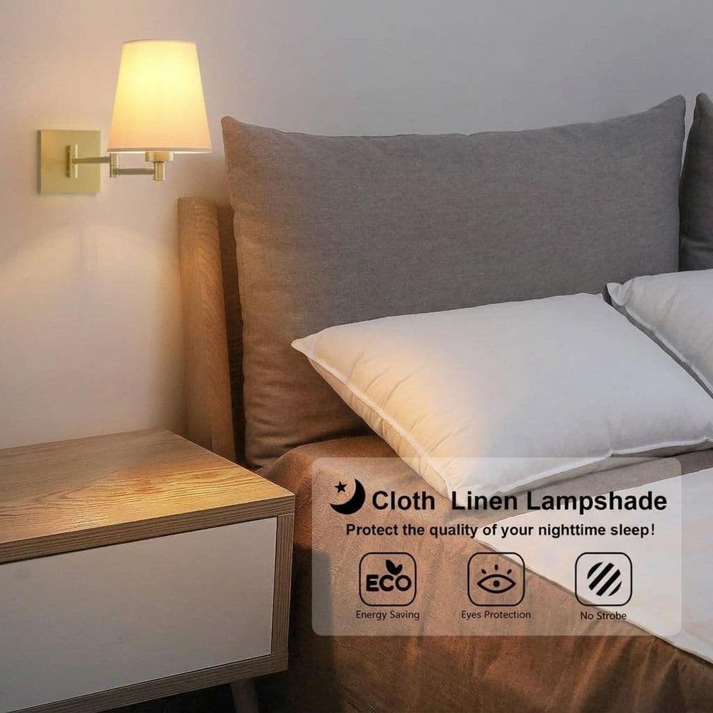 2 Bulbs Light Gold Plug-In Wall Lamp with Swing Arm and Fabric Shade and 70 in. Cord LED Wall Sconce price history on PriceWatchPro