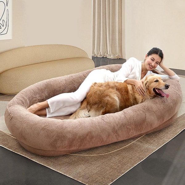 BOZTIY Human Dog Bed 72 in. x 51 in. x 12 in. Giant Dog Bed for Adults & Pets Washable Large Bean Bag Bed for Humans (L, Khaki)