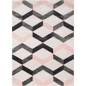 Good Vibes Millie Blush Pink Modern Zigzag Stripes 7 ft. 10 in. x 9 ft. 10 in. Area Rug