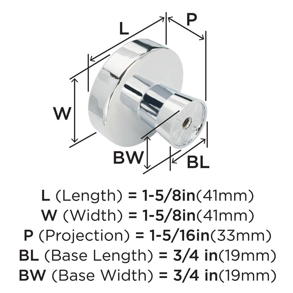 Polished Chrome Round Cabinet Knob with Mounting Hardware