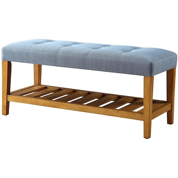 HomeRoots Amelia Blue 40 in. 100% Polyester Bedroom Bench Backless Upholstered