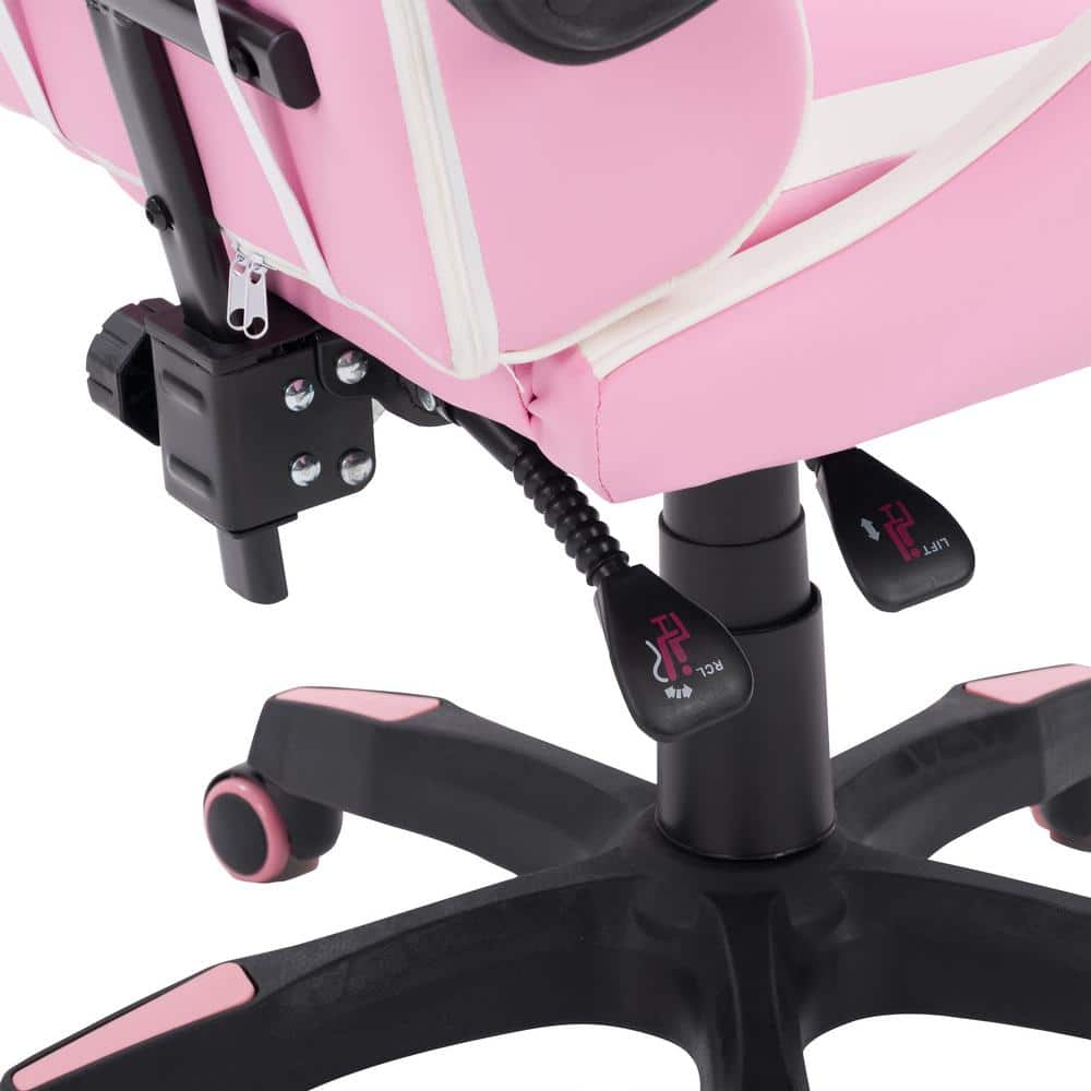 Ravagers Pink and White Ergonomic PVC Gaming Chair with Adjustable Height
