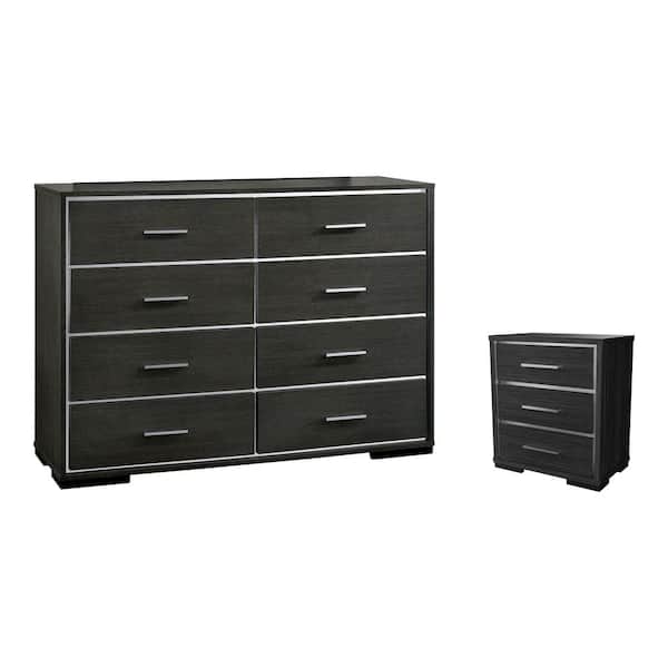 Furniture of America Magda Warm Gray 3-Drawer 23.38 in. Nightstand and Dresser
