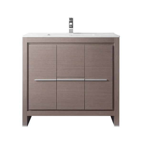 Benton Collection Viara 36 in. W x 18.11 in. D x 33.46 in. H. Bathroom Vanity in Gray Oak with White Ceramic Top