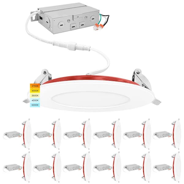 4 in. Ultra Thin Canless Integrated LED Fire Rated Recessed Light 5CCT New Construction 800-Lumens Dimmable (12-Pack)