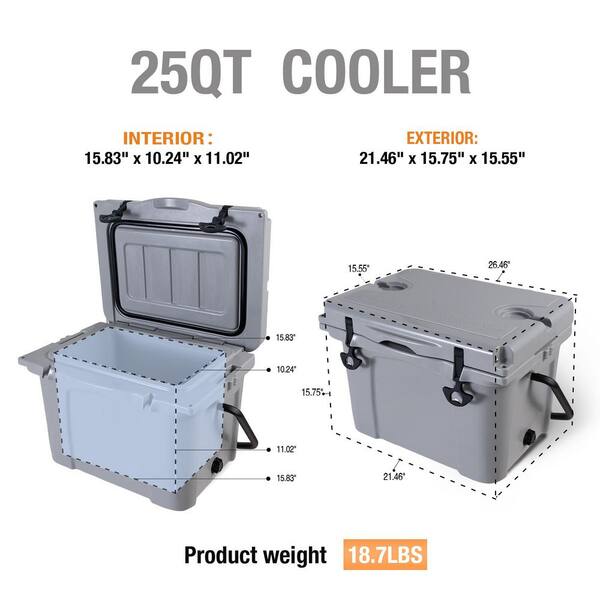 Grey 25 qt. Outdoor Chest Cooler Portable Cooler with Bottle