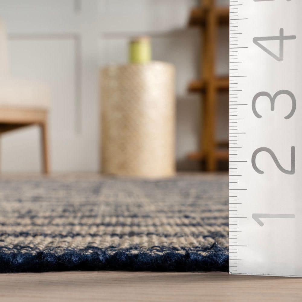 Blue and Beige Striped Handmade Jute 4' x 6' Rug
