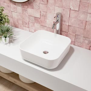 Ace White Square Bathroom Ceramic Vessel Sink Art Basin in White not Included Faucet