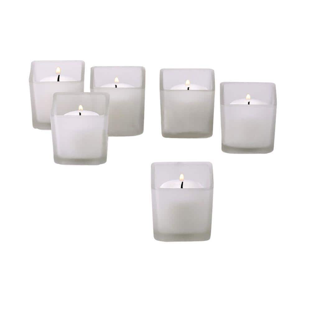 Light In The Dark White Frosted Square Votive Candle Holders with White