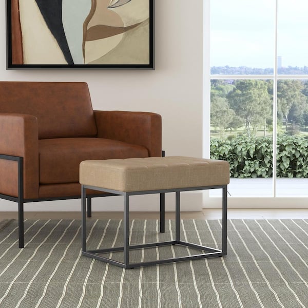 Homepop Theodore Light Tan Textured Solid Small Ottoman