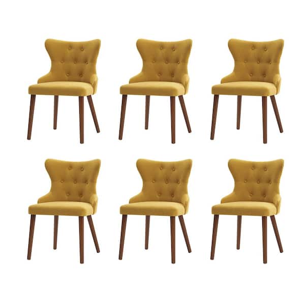 Susana Mustard Mid-century modern Dining Chair with Button-tufted Set of 6
