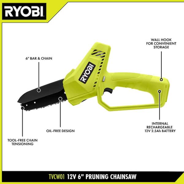 RYOBI 12V 6 in. Cordless Battery Compact Pruning Mini Chainsaw
