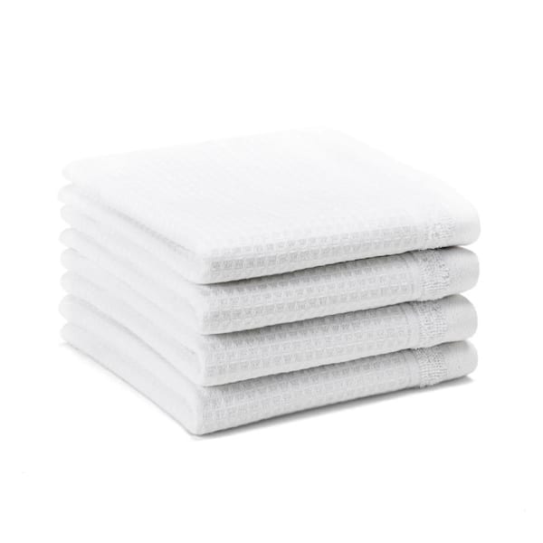 Small Waffle Woven Terry Stripe 13 in. x 13 in. White Cotton Washcloth Set 4-Pack