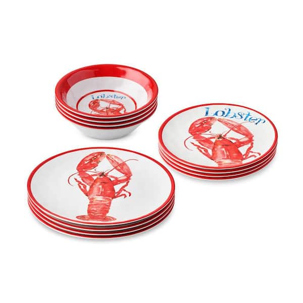 Beach House Lobster 12-Piece Multi-Colored Melamine Dinnerware Set