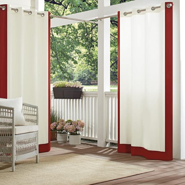 Waverly Hampton Red Border Pattern Polyester 52 in. W x 84 in. L Light Filtering Single Outdoor Grommet Panel