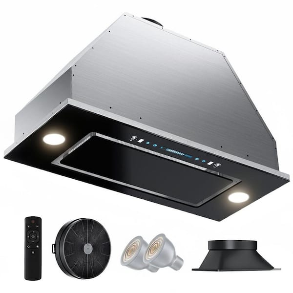 36 in. 400CFM Convertible Ductless to Ducted Insert Range Hood in Stainless Steel with LED Lights and Washable Filter