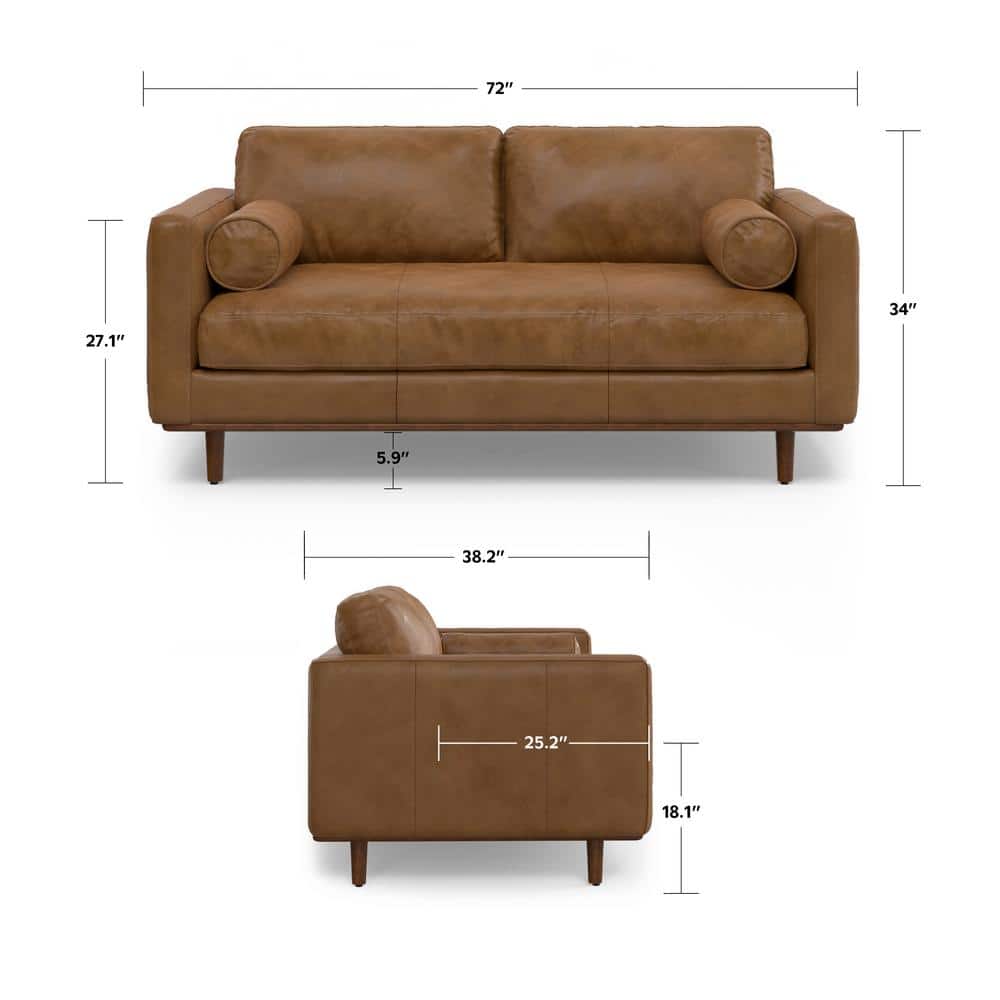 Caramel Brown Genuine Leather 72-Inch Lawson Sofa with Pillow-Top Arms