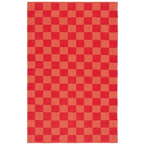 Striped Kilim Red Rust 5 ft. x 8 ft. Plaid Area Rug