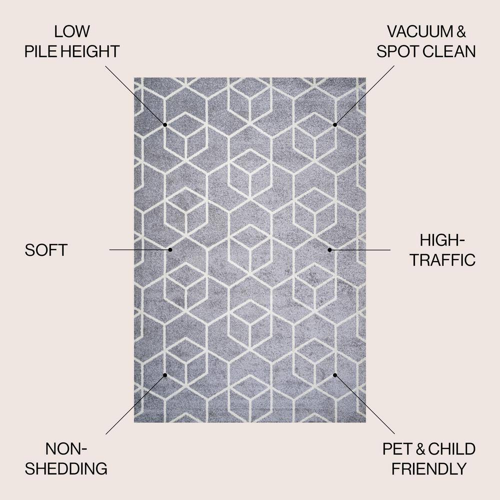 Modern Geometric Light Gray & White 8' x 10' Synthetic Area Rug