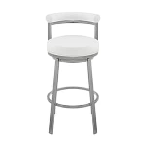 Neura 33.5-37.5 in. White Metal 30 in. Bar Stool with Faux Leather Seat