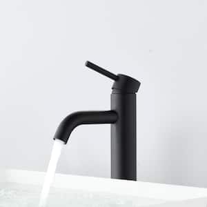 Karwors Single Hole Single Handle Bathroom Faucet with Pop-Up Sink Drain Stopper in Matte Black