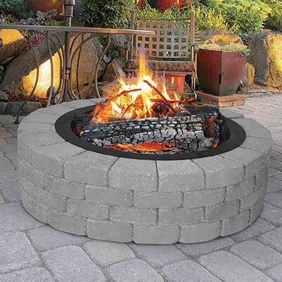 36 in. x 10 in. Round Steel Wood Fire Pit Ring in Black Porcelain Coated Finish