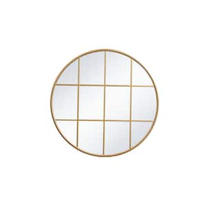 Timeless Home 41.75 in. W x 41.75 in. H x Midcentury Modern Windowpane Metal Round Brass Mirror