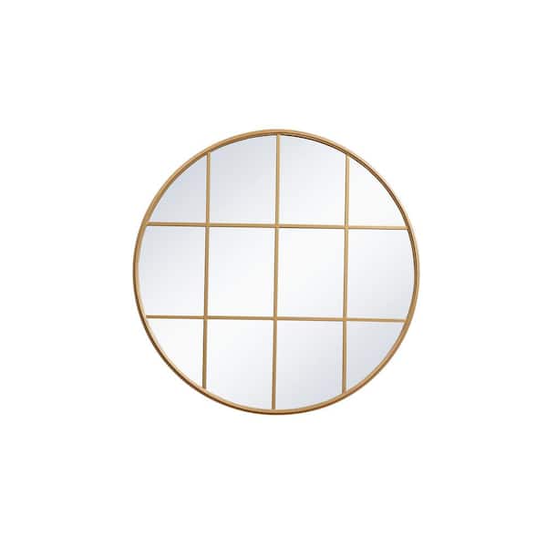 Unbranded Timeless Home 41.75 in. W x 41.75 in. H x Midcentury Modern Windowpane Metal Round Brass Mirror