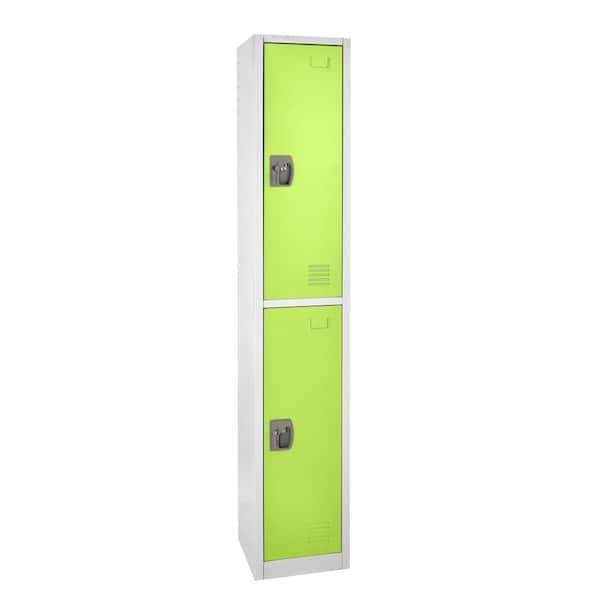 AdirOffice 629-Series 72 in. H 2-Tier Steel Key Lock Storage Locker Free Standing Cabinets for Home, School, Gym in Green