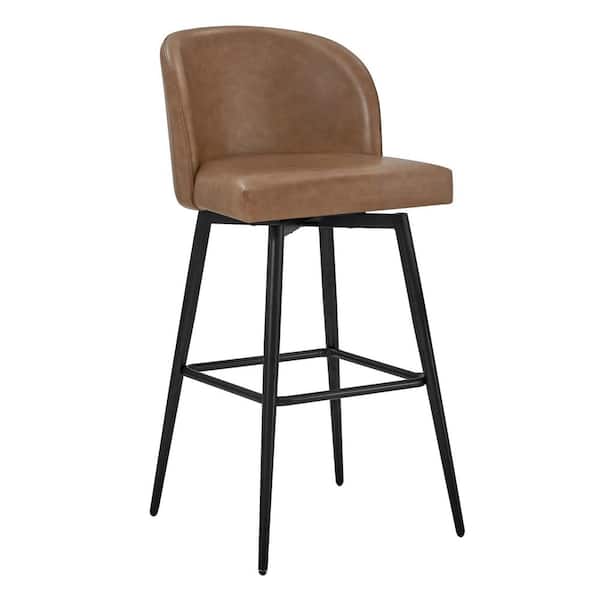 Cynthia 30 in. Saddle Brown High Back Metal Swivel Bar Stool with Faux Leather Seat (Set of 2)
