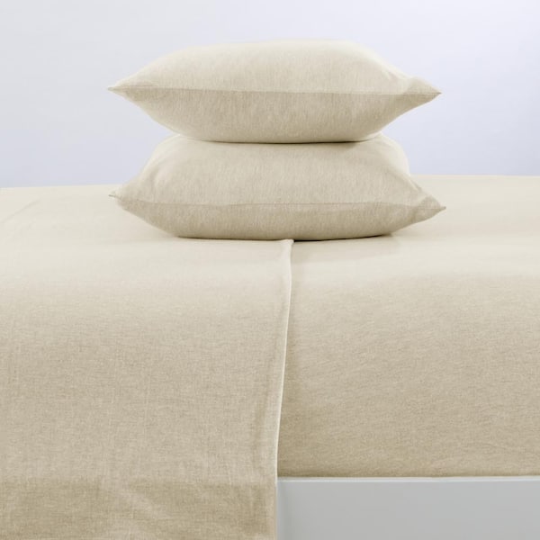 Ultra Soft 4-Piece Oatmeal Cotton Jersey King Knit Sheet Set