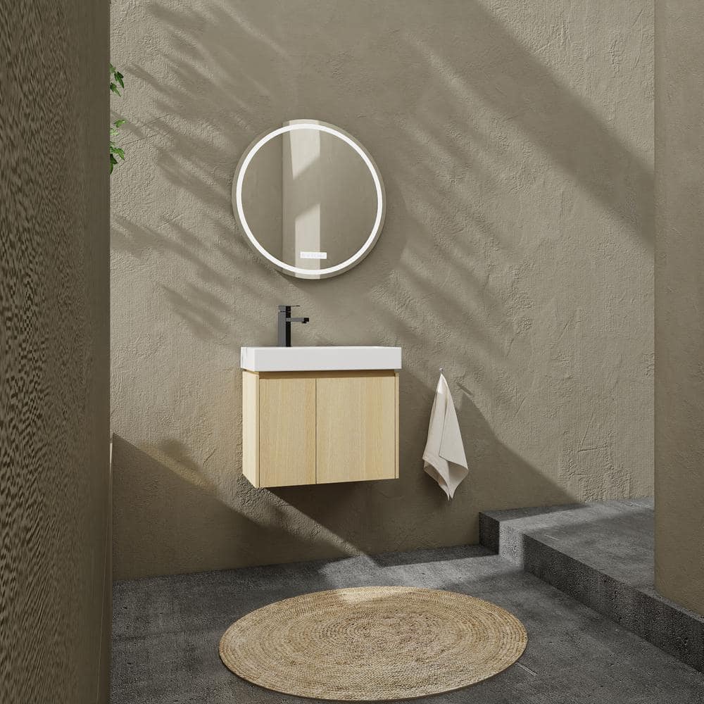 24 in. W x 15 in. D x 22 in. H Single Sink Wall Mounted Floating Bath Vanity in Imitative Oak with White Resin Top price history on PriceWatchPro