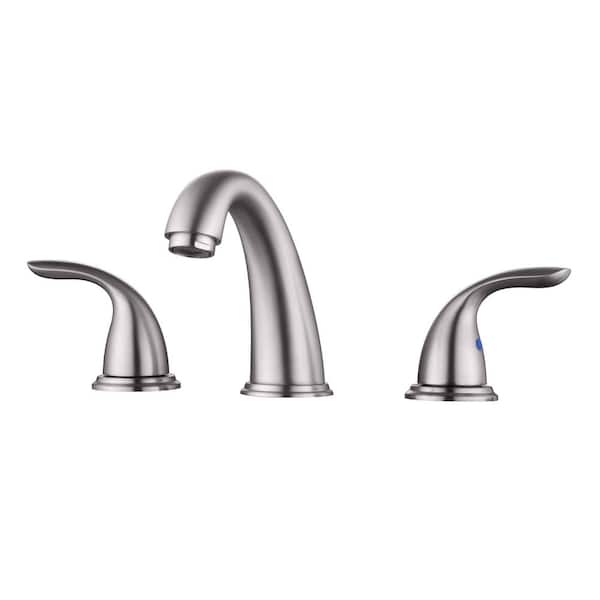 Hourglass Stream 8 in. Widespread Double Handle Bathroom Faucet with Spot Resistant in Brushed Nickle