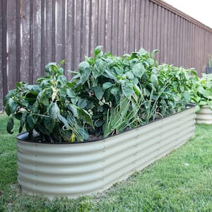 17 in. H Raised Garden Bed Galvanized Raised Planter Boxes Outdoor 9-In-1, Beige