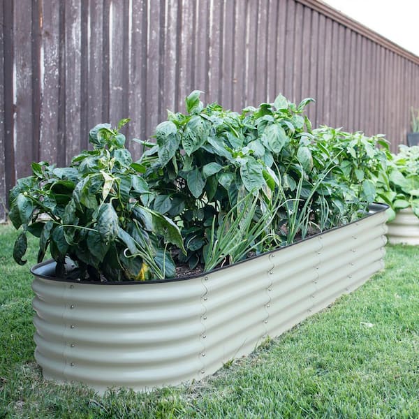 VEIKOUS 17 in. H Raised Garden Bed Galvanized Raised Planter Boxes Outdoor 9-In-1, Beige